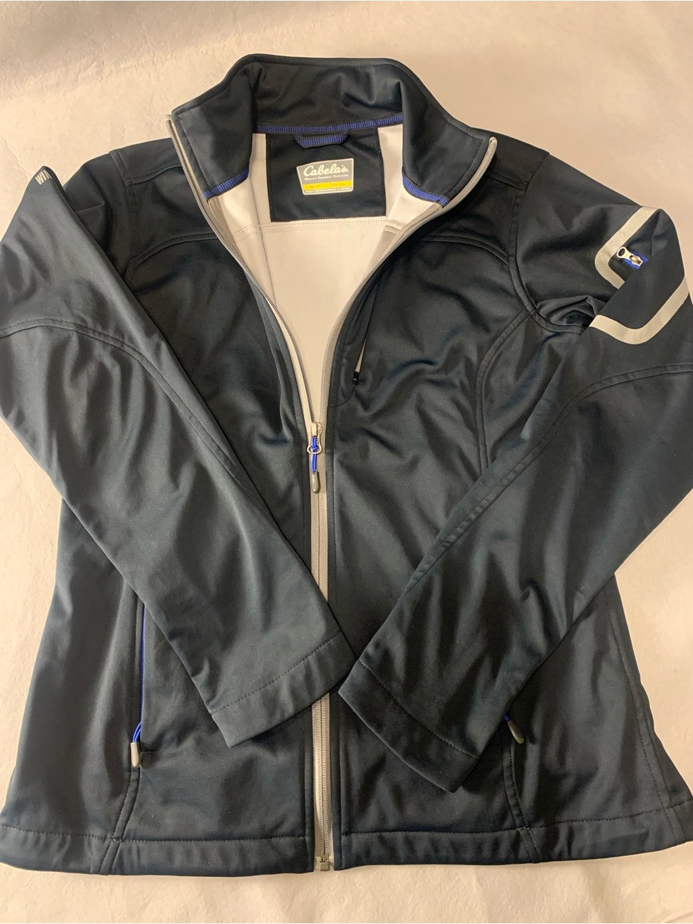 Cabela's Black Jacket with Blue and Gray Accents